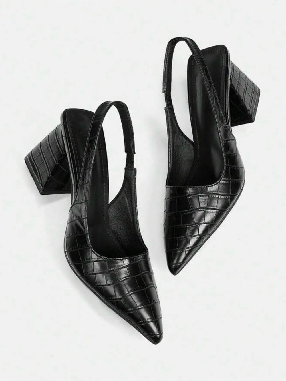 Cuccoo Bizchic Black Pointed Toe Slingback Block Heel Pumps - Size 38 Euro